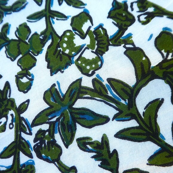 Jude Connally Green Floral Cotton Midi Dress Long Sleeve Flounce Cuffs Border M - Picture 2 of 10